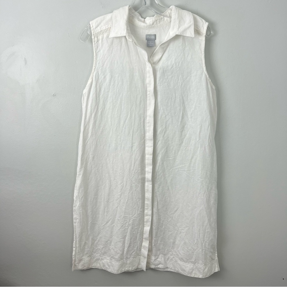 Chico's 100% Linen Tunic Button Down Blouse